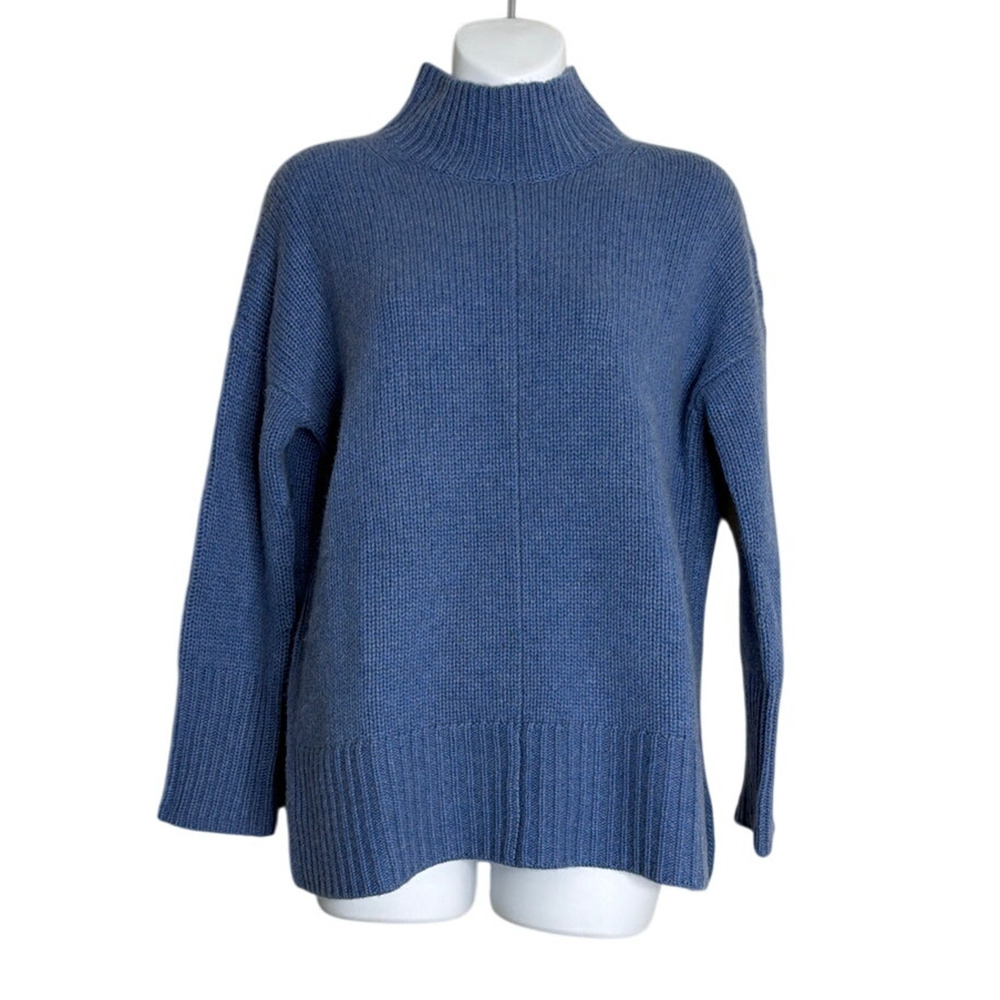 The Cashmere Project Luxe Mock Tunic Blue Jean Pullover Sweater Size Medium New